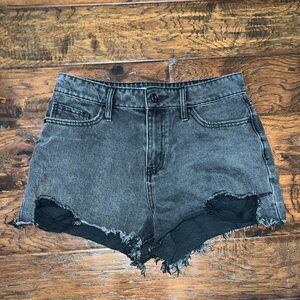 Distressed charcoal grey shorts